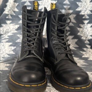 Dr. Martens Black Leather Boots with Yellow Stitching